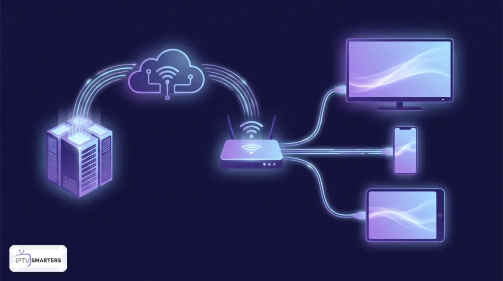 Schéma expliquant comment fonctionne IPTV du serveur aux appareils